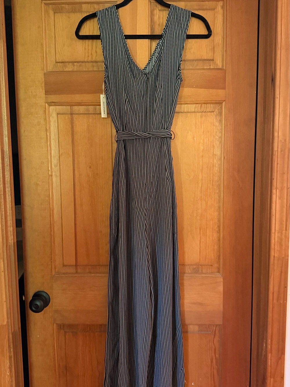 Max Studio Black and White Striped V-Neck Maxi Dress